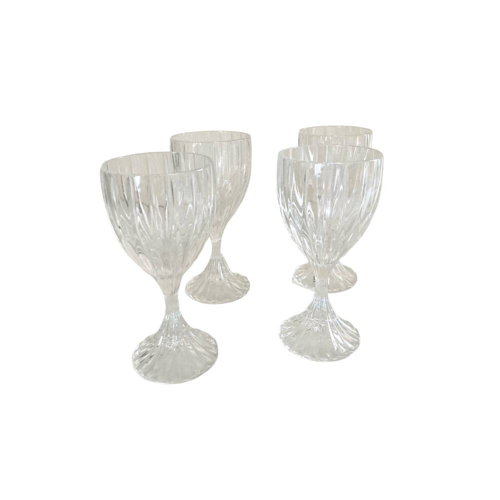 Vintage Mikasa Solid Crystal Wine Glass Ribbed Lot of 4 Clear Cut Goblets